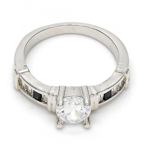 Anillo Multi Piedra 01.99.0048.1.08 Rodio Laminado, con Zirconia Cubica Blanca y Negro, Pulido, Rodinado