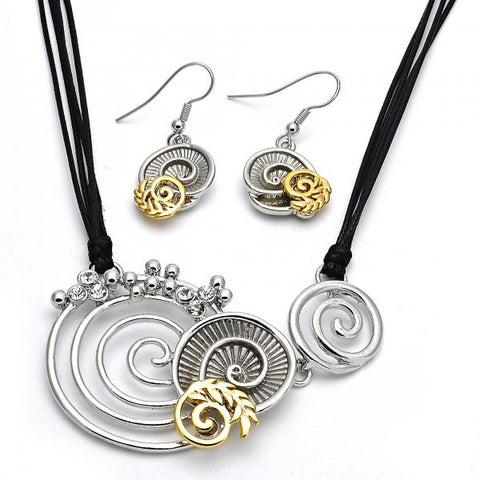 Collar y Arete 06.59.0109 Oro Laminado, Diseño de Espiral y Oja, Diseño de Espiral, con Cristal Blanca, Pulido, Dos Tonos