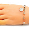 Pulsera de Dije 03.351.0158.08 Oro Laminado, Diseño de San Benito, Diamantado, Tricolor