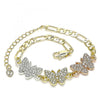 Pulsera Elegante 03.380.0128.07 Oro Laminado, Diseño de Mariposa, con Cristal Blanca, Pulido, Tricolor