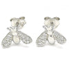 Arete Dormilona 02.336.0129 Plata Rodinada, Diseño de Abeja, con Zirconia Cubica Blanca, Pulido, Rodinado