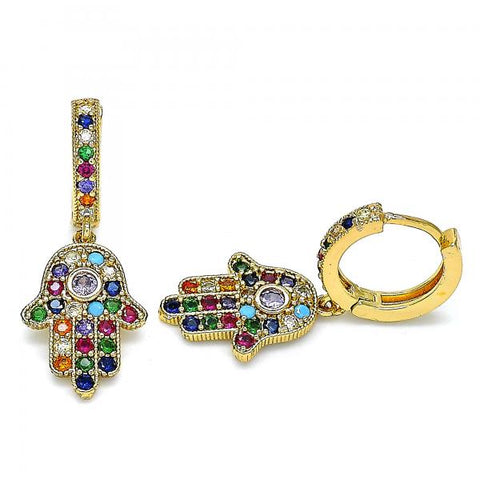 Argolla Huggie 02.377.0004.15 Oro Laminado, Diseño de Mano de Dios, con Micro Pave Multicolor, Pulido, Dorado