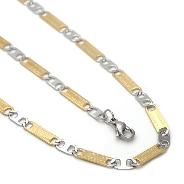 Collar y Pulso 04.113.0041.24 Acero Inoxidable, Diseño de Llave Griega, Diamantado, Dos Tonos