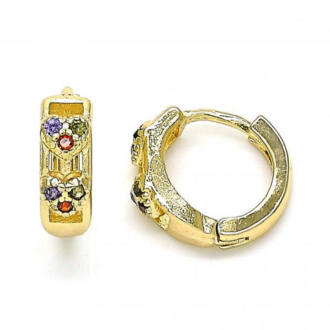 Argolla Huggie 02.284.0035.12 Oro Laminado, Diseño de Corazon, con Micro Pave Multicolor, Pulido, Dorado
