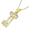 Collares con Dije 04.213.0192.20 Oro Laminado, Diseño de Llave, con Cristal Blanca, Pulido, Dorado