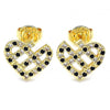 Arete Dormilona 02.233.0023.1 Oro Laminado, Diseño de Corazon, con Micro Pave Negro y Blanca, Pulido, Dorado