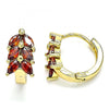 Argolla Huggie 02.210.0489.1.15 Oro Laminado, Diseño de Oja, con Zirconia Cubica Granate, Pulido, Dorado