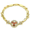 Pulsera Elegante 03.210.0130.08 Oro Laminado, Diseño de Flor y Besos y Abrazos, Diseño de Flor, con Zirconia Cubica Granate y Blanca, Pulido, Dorado
