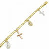 Pulsera de Dije 03.351.0076.07 Oro Laminado, Diseño de Guadalupe y Crucifijo, Diseño de Guadalupe, Diamantado, Tricolor