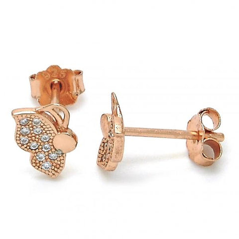 Arete Dormilona 02.174.0073.1 Plata Rodinada, Diseño de Mariposa, con Micro Pave Blanca, Pulido, Oro Rosado