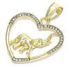 Dije Elegante 05.351.0098 Oro Laminado, Diseño de Corazon y Elefante, Diseño de Corazon, con Cristal Blanca, Pulido, Dorado