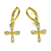 Arete Colgante 02.213.0543 Oro Laminado, Diseño de Cruz, con Zirconia Cubica Blanca, Pulido, Dorado