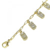 Tobillera de Dije 03.372.0022.10 Oro Laminado, Diseño de Buho y Paperclip, Diseño de Buho, Pulido, Dorado