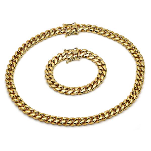 Collar y Pulso 06.116.0040.1 Acero Inoxidable, Diseño de Miami Cubana, Pulido, Dorado