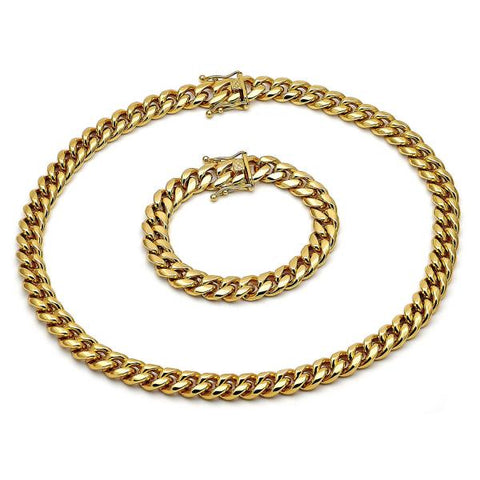 Collar y Pulso 06.116.0040.1 Acero Inoxidable, Diseño de Miami Cubana, Pulido, Dorado