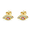 Arete Dormilona 02.213.0267 Oro Laminado, Diseño de Ojo Griego, con Zirconia Cubica Blanca, Esmaltado Rojo, Dorado