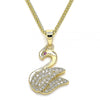 Collares con Dije 04.344.0018.20 Oro Laminado, Diseño de Cisne, con Micro Pave Blanca y Rubi, Pulido, Dorado