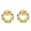 Arete Dormilona 02.156.0527.1 Oro Laminado, Diseño de Corazon, con Micro Pave Granate y Blanca, Pulido, Dorado