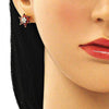 Arete Dormilona 02.346.0014 Oro Laminado, Diseño de Flor, con Zirconia Cubica Granate y Blanca, Pulido, Dorado