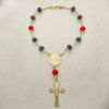 Rosario de Pulsera 09.02.0044.07 Oro Laminado, Diseño de San Benito y Crucifijo, Diseño de San Benito, con Azavache Negro y Granate, Pulido, Dorado