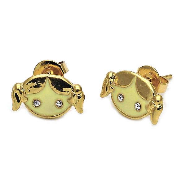 Arete Dormilona 02.64.0206 *PROMO* Oro Laminado, Diseño de Nina Pequena, con Cristal Blanca, Esmaltado Amarillo, Dorado