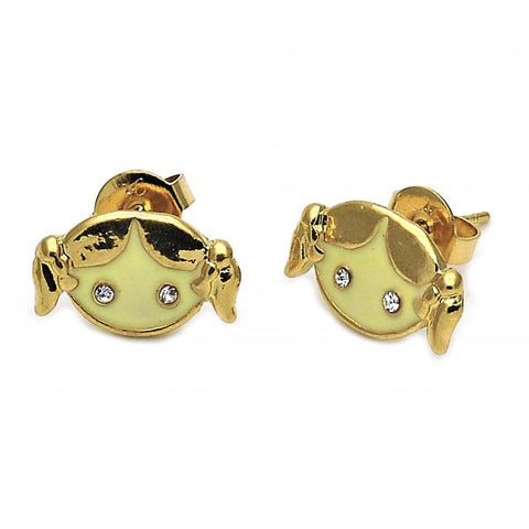 Arete Dormilona 02.64.0206 *PROMO* Oro Laminado, Diseño de Nina Pequena, con Cristal Blanca, Esmaltado Amarillo, Dorado