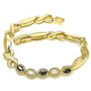 Pulsera Elegante 03.210.0132.2.07 Oro Laminado, Diseño de Besos y Abrazos, con Zirconia Cubica Negro y Blanca, Pulido, Dorado