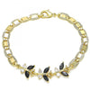 Pulsera Elegante 03.63.2127.1.07 Oro Laminado, Diseño de Mariposa, con Zirconia Cubica Negro y Blanca, Pulido, Dorado