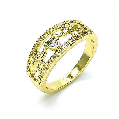 Anillo Multi Piedra 01.213.0029.08 Oro Laminado, Diseño de Elefante y Corazon, Diseño de Elefante, con Zirconia Cubica Blanca, Pulido, Dorado