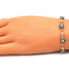 Pulsera Elegante 03.213.0037.5.08 Oro Laminado, Diseño de Ojo Griego y Corazon, Diseño de Ojo Griego, Esmaltado Verde, Dorado