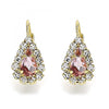 Arete Gancho Frances 5.125.012.5 Oro Laminado, Diseño de Gota, con Cristal Rosa y Blanca, Pulido, Dorado