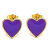 Arete Dormilona 02.213.0218.3 Oro Laminado, Diseño de Corazon, Esmaltado Violeta, Dorado