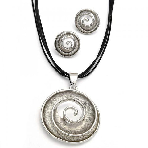 Collar y Arete 06.59.0107 Rodio Laminado, Diseño de Espiral, Pulido, Rodinado