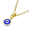 Dije Elegante 05.63.1162 Oro Laminado, Diseño de Ojo Griego, Resinado Azul, Dorado
