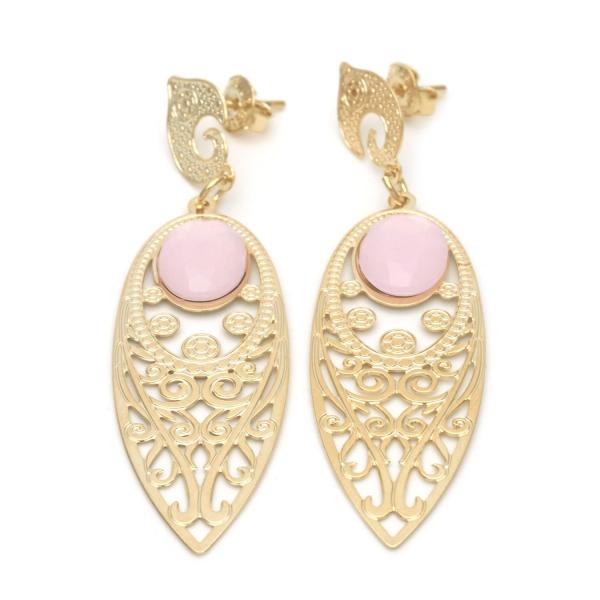 Arete Largo 02.09.0138.2 Oro Laminado, con Opal Rosa, Pulido, Dorado