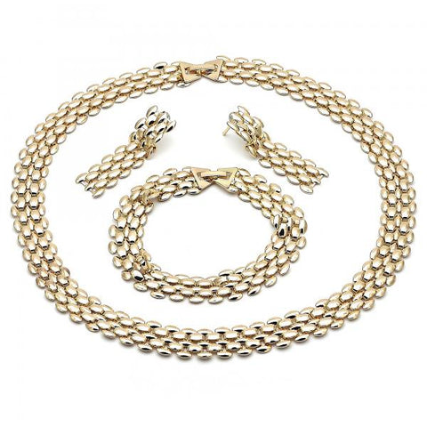 Collar, Pulso y Arete 06.372.0060 Oro Laminado, Diseño de Bismarco, Pulido, Dorado