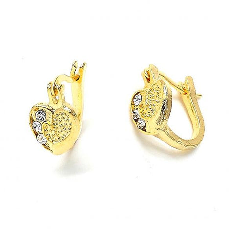Argolla Huggie 02.164.0037 Oro Laminado, Diseño de Corazon, con Cristal Blanca, Mate, Dorado