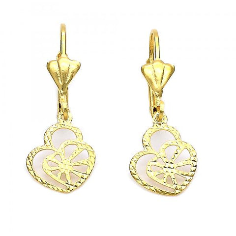 Arete Colgante 5.084.016 Oro Laminado, Diseño de Corazon, Diamantado, Dorado