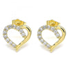 Arete Dormilona 02.210.0440 Oro Laminado, Diseño de Corazon, con Zirconia Cubica Blanca, Pulido, Dorado