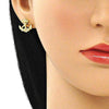 Arete Dormilona 02.156.0570 Oro Laminado, Diseño de Ancla, con Micro Pave Blanca, Pulido, Dorado