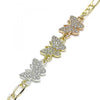 Pulsera Elegante 03.380.0128.07 Oro Laminado, Diseño de Mariposa, con Cristal Blanca, Pulido, Tricolor