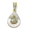 Dije Religioso 05.351.0218 Oro Laminado, Diseño de Sagrado Corazon de Jesus y Gota, Diseño de Sagrado Corazon de Jesus, Diamantado, Tricolor