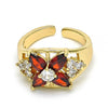 Anillo Multi Piedra 01.210.0081 Oro Laminado, Diseño de Flor, con Zirconia Cubica Granate y Blanca, Pulido, Dorado