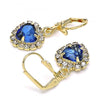 Arete Colgante 02.122.0114.3 Oro Laminado, Diseño de Corazon, con Cristal Zafiro Azul y Blanca, Pulido, Dorado