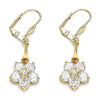 Arete Largo 02.387.0063.1 Oro Laminado, Diseño de Flor y Estrella, Diseño de Flor, con Zirconia Cubica Blanca, Pulido, Dorado