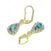 Arete Gancho Frances 02.122.0116.8 Oro Laminado, Diseño de Gota, con Cristal Topacio Azul y Blanca, Pulido, Dorado