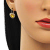 Arete Gancho Frances 02.122.0111.7 Oro Laminado, Diseño de Corazon, con Cristal Chanpan Oscuro y Blanca, Pulido, Dorado