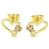 Arete Dormilona 02.156.0518.1 Oro Laminado, Diseño de Corazon, con Micro Pave Granate y Blanca, Pulido, Dorado