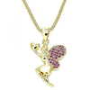 Collares con Dije 04.156.0322.1.20 Oro Laminado, Diseño de Angel y Corazon, Diseño de Angel, con Micro Pave Rubi, Pulido, Dorado