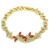 Pulsera Elegante 03.210.0119.2.07 Oro Laminado, Diseño de Libelula y Corazon, Diseño de Libelula, con Zirconia Cubica Granate y Blanca, Pulido, Dorado